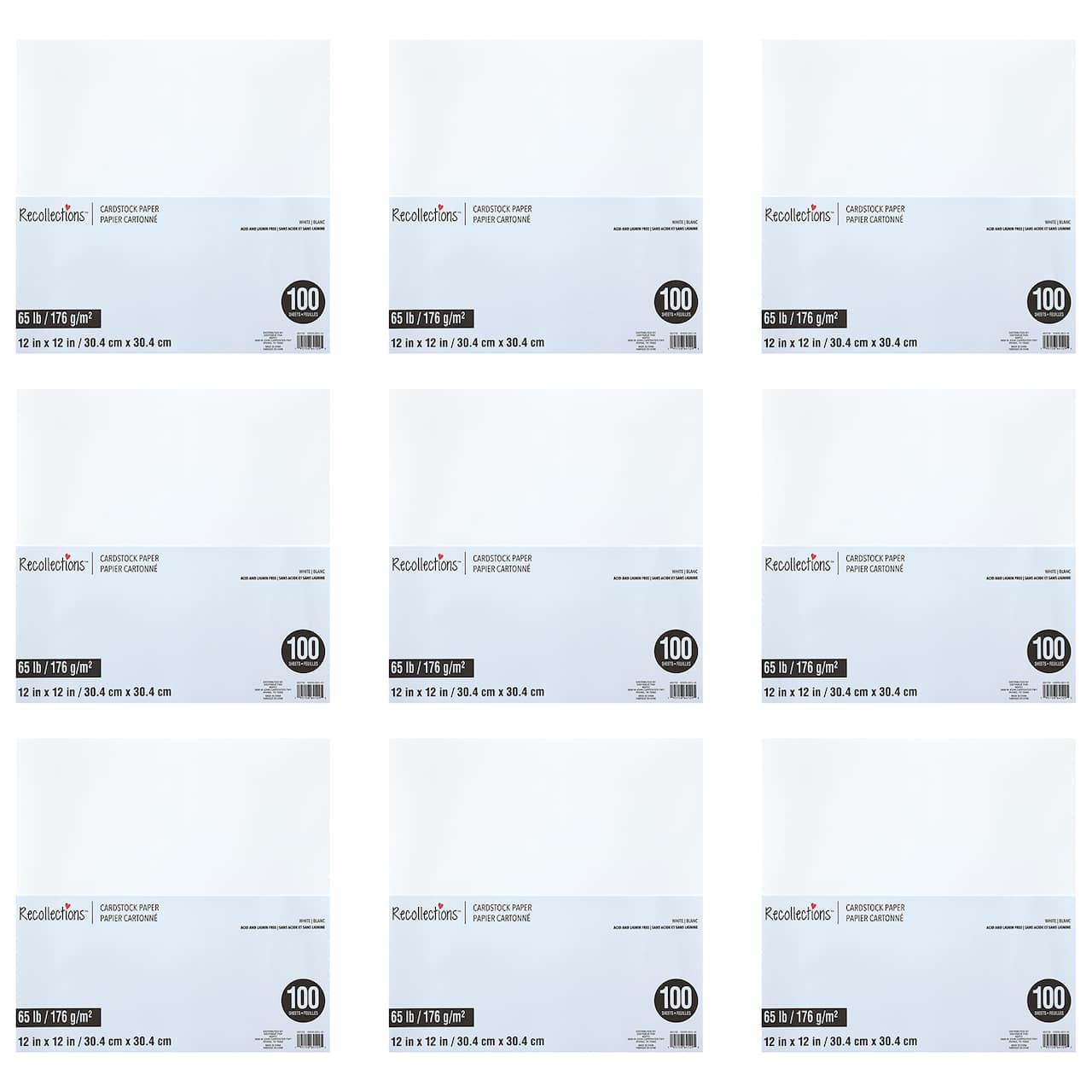 9 Pack: 100 ct. (900 total) White 12" x 12" White Cardstock Paper by Recollections™